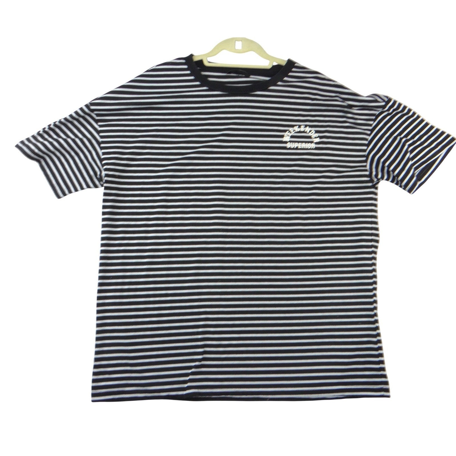 Mens Black White Striped Weekender Superior Graphic Short Sleeve T-Shirt