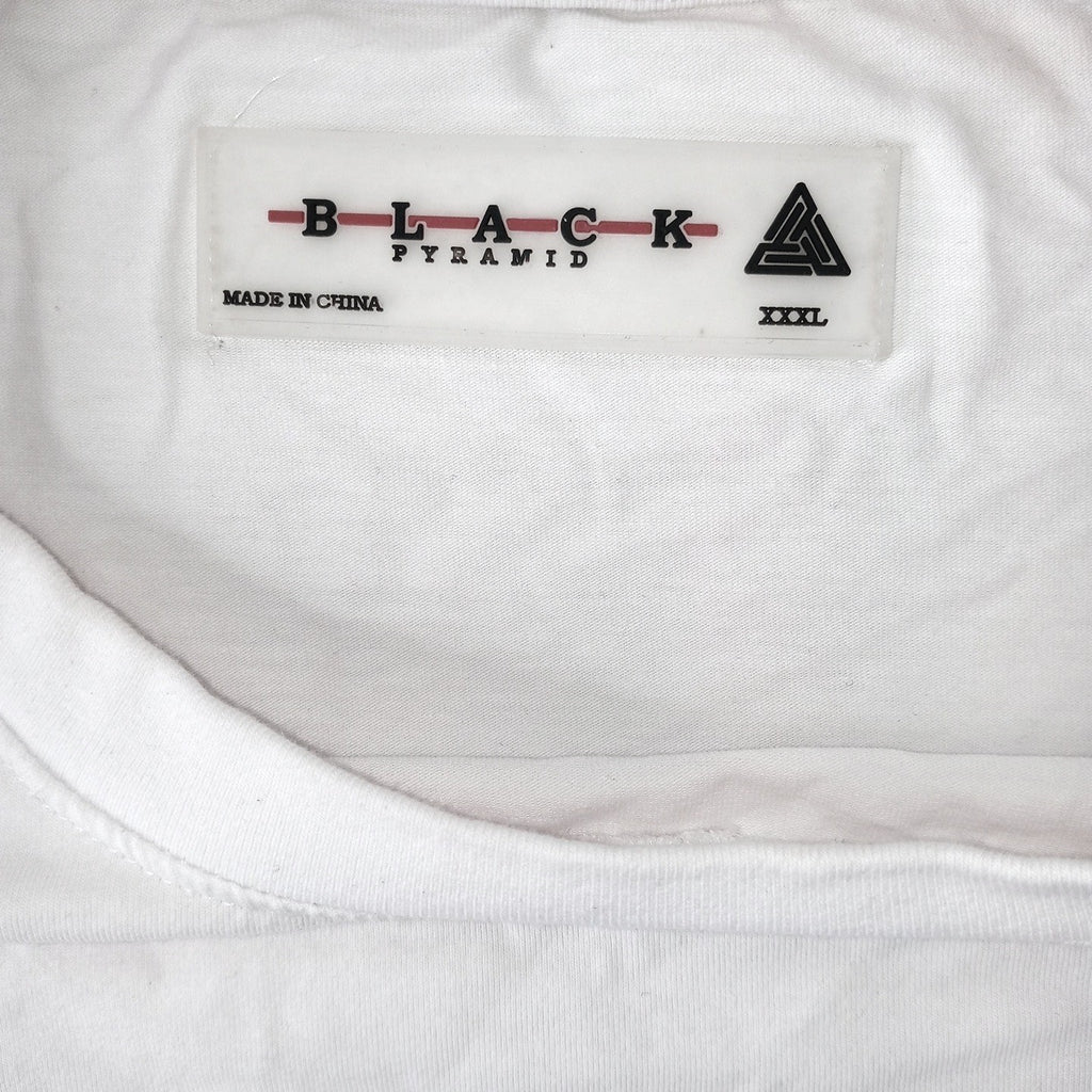 Black Pyramid Sport TShirt Mens XXXL White Blue Red Color Block Flag Patch