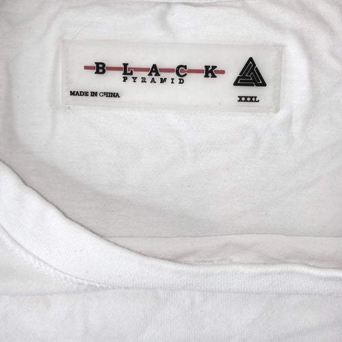 Black Pyramid Sport TShirt Mens XXXL White Blue Red Color Block Flag Patch