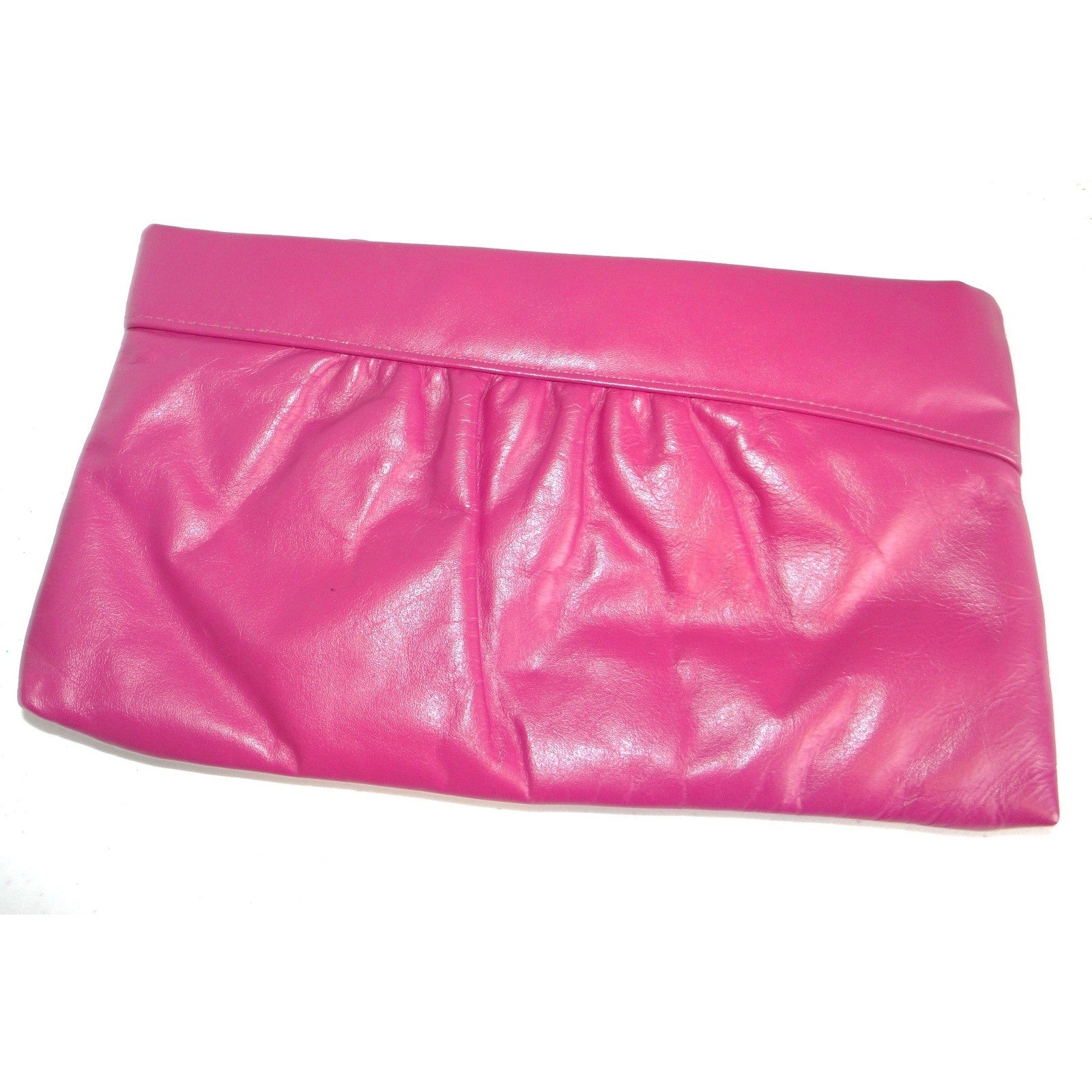 Vintage Magenta Pink Leather Gathered Clutch Bag with Hideaway Strap Retro 2746