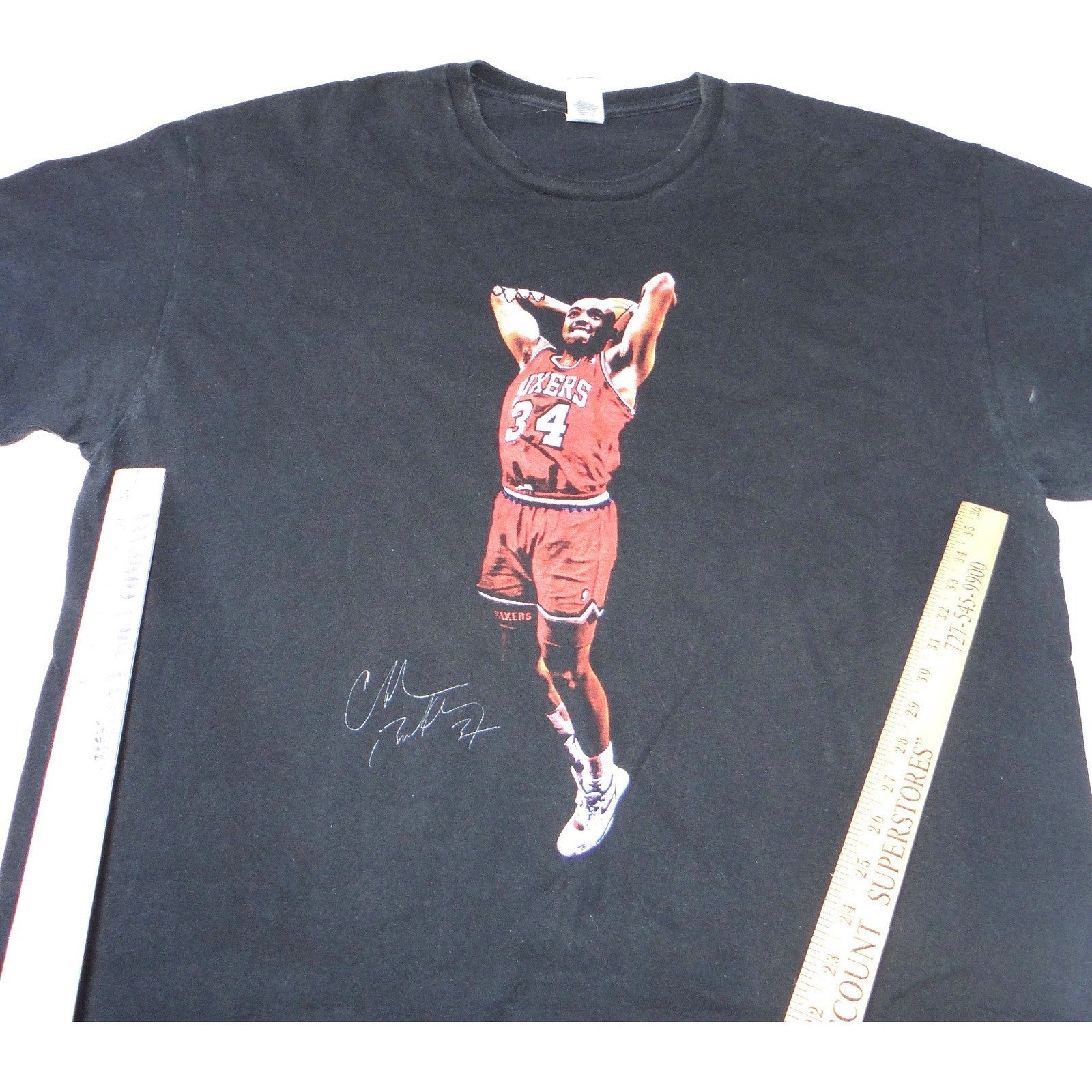 VTG Gildan Charles Barkley Philadelphia 76ers Graphic T-Shirt XL Black NBA Tee