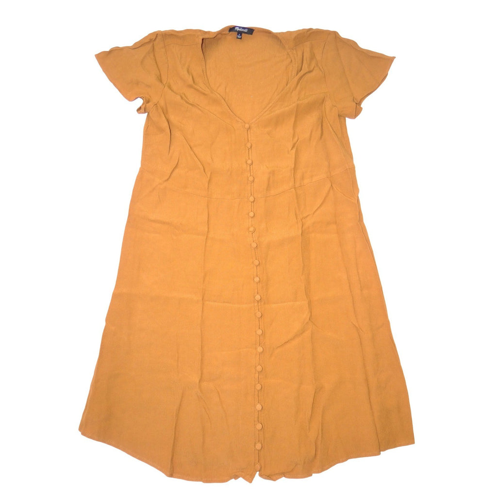 Madewell Ochre Mustard Yellow Button Front Crepe Mini Dress Womens Small S