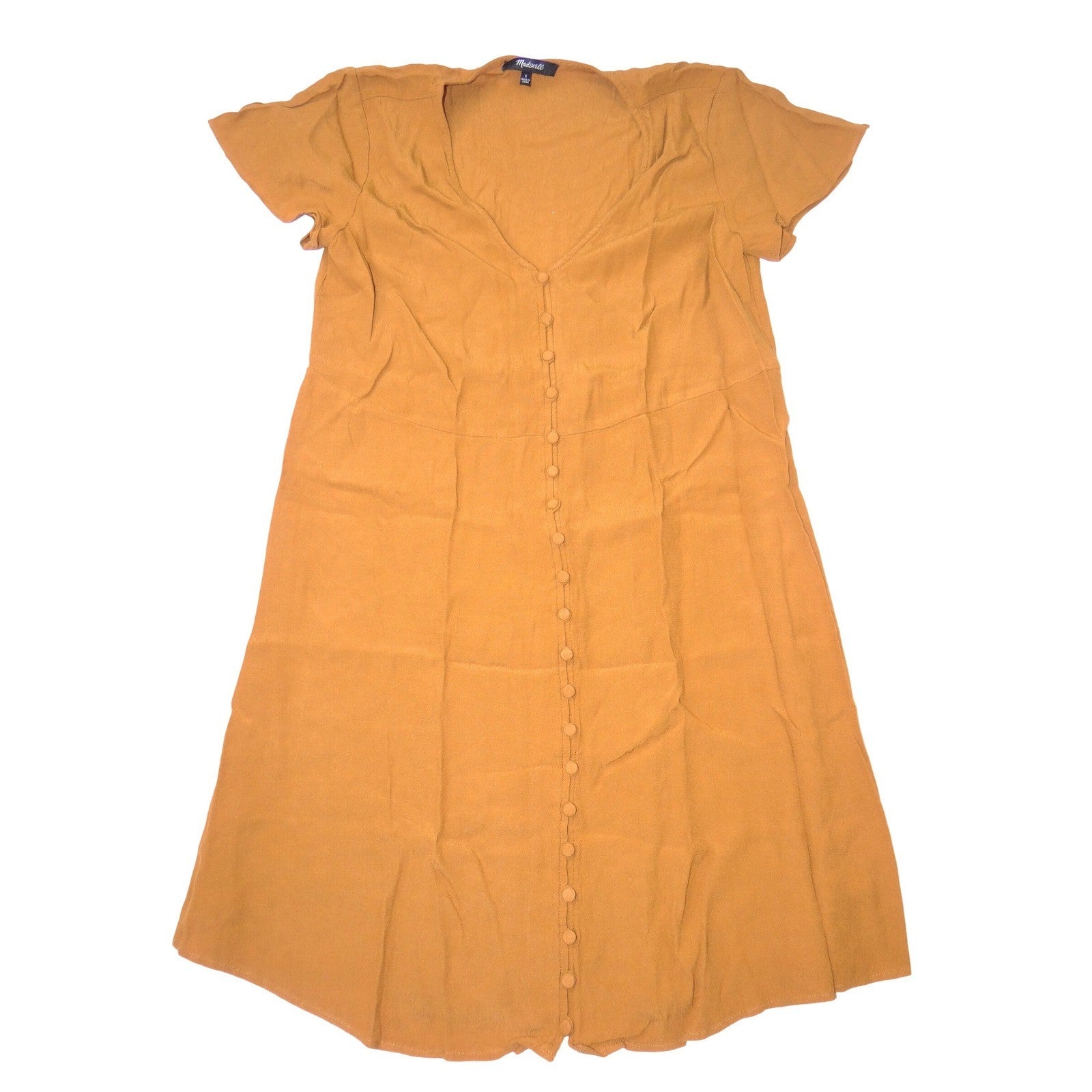 Madewell Ochre Mustard Yellow Button Front Crepe Mini Dress Womens Small S