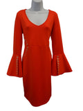 Stylish Bell Sleeve V-Neck Dress - Vibrant Orange