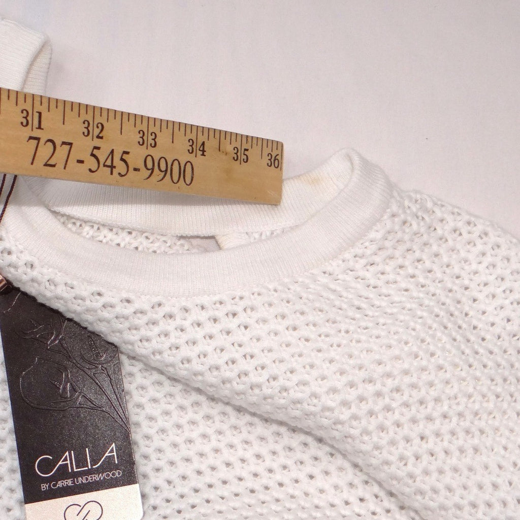Calia by Carrie Underwood Effortless Crochet Sweater Pure White Open Back XS NEW