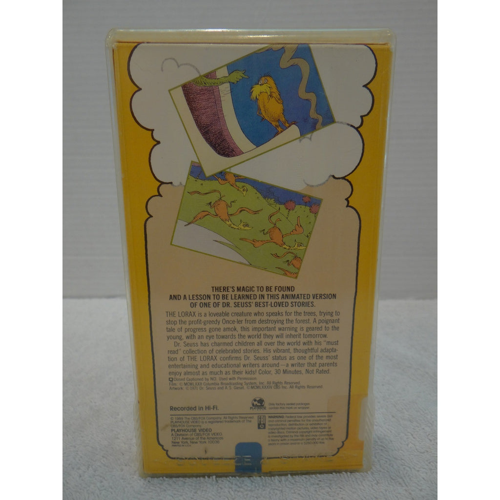 Dr. Seuss The Lorax VHS 1989 Playhouse Video Vintage Animated Movie Hi-Fi