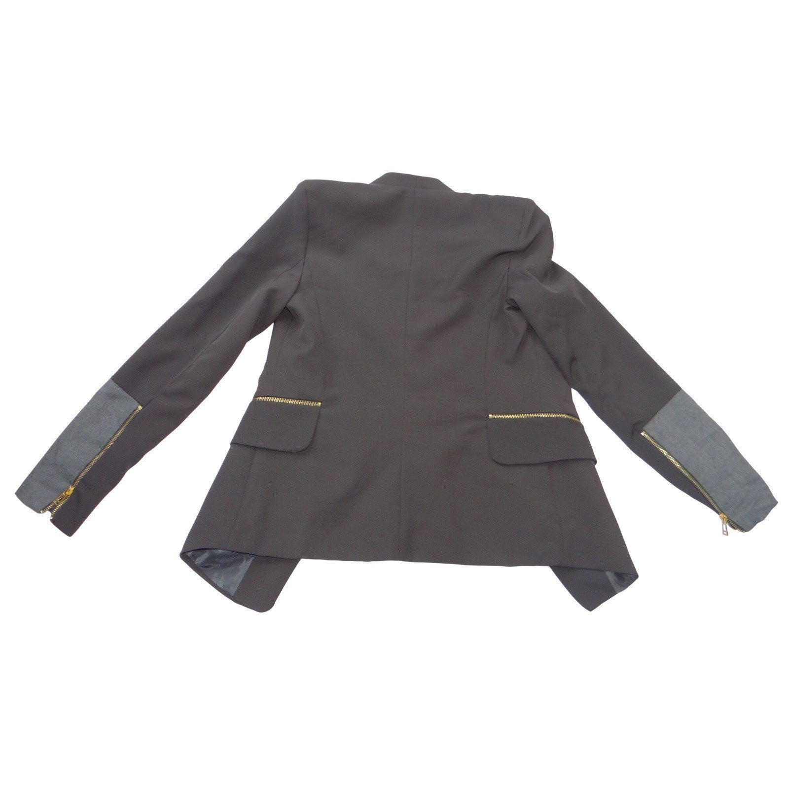 ZA&ZA Womens Black Open Front Blazer Stand Collar Contrast Sleeve Size Small