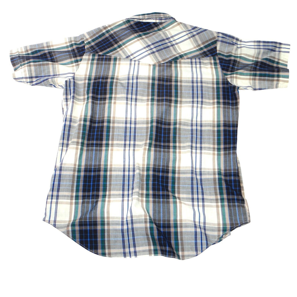 ELY PLAINS Mens Plaid Western Shirt Short Sleeve Pearl Snap Size M