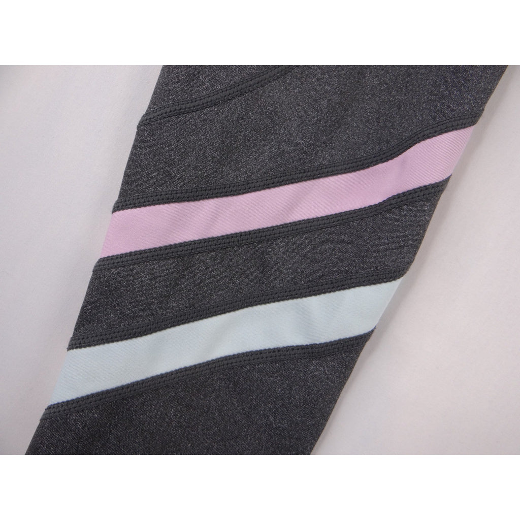 Bebe Sport Leggings Black Pink Blue Stripe Logo Athletic Activewear Size L