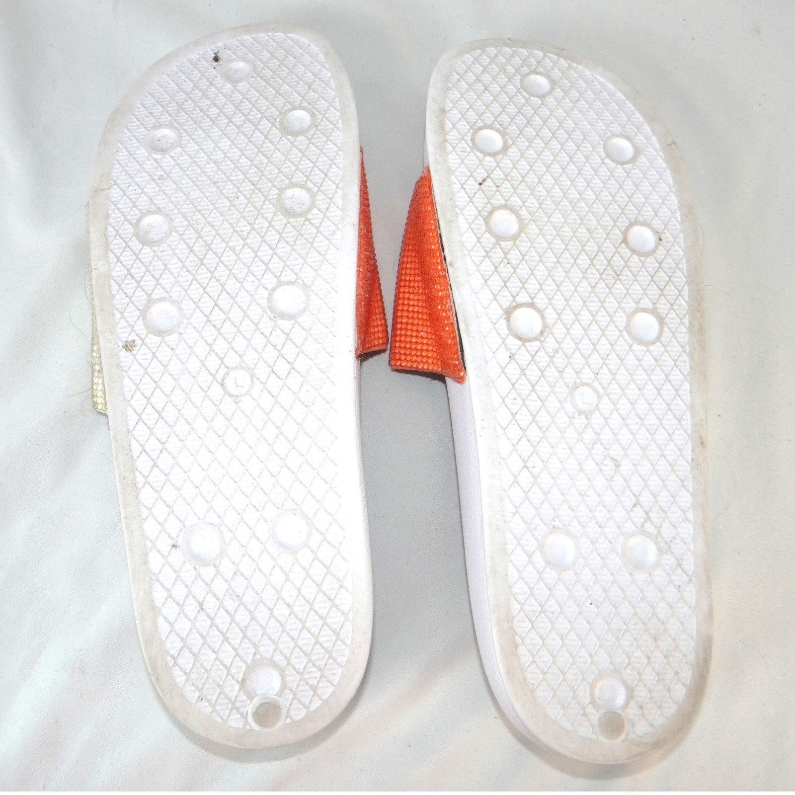 Miami Dolphins NFL Women Rhinestone Logo Slide Sandals White Orange Size L