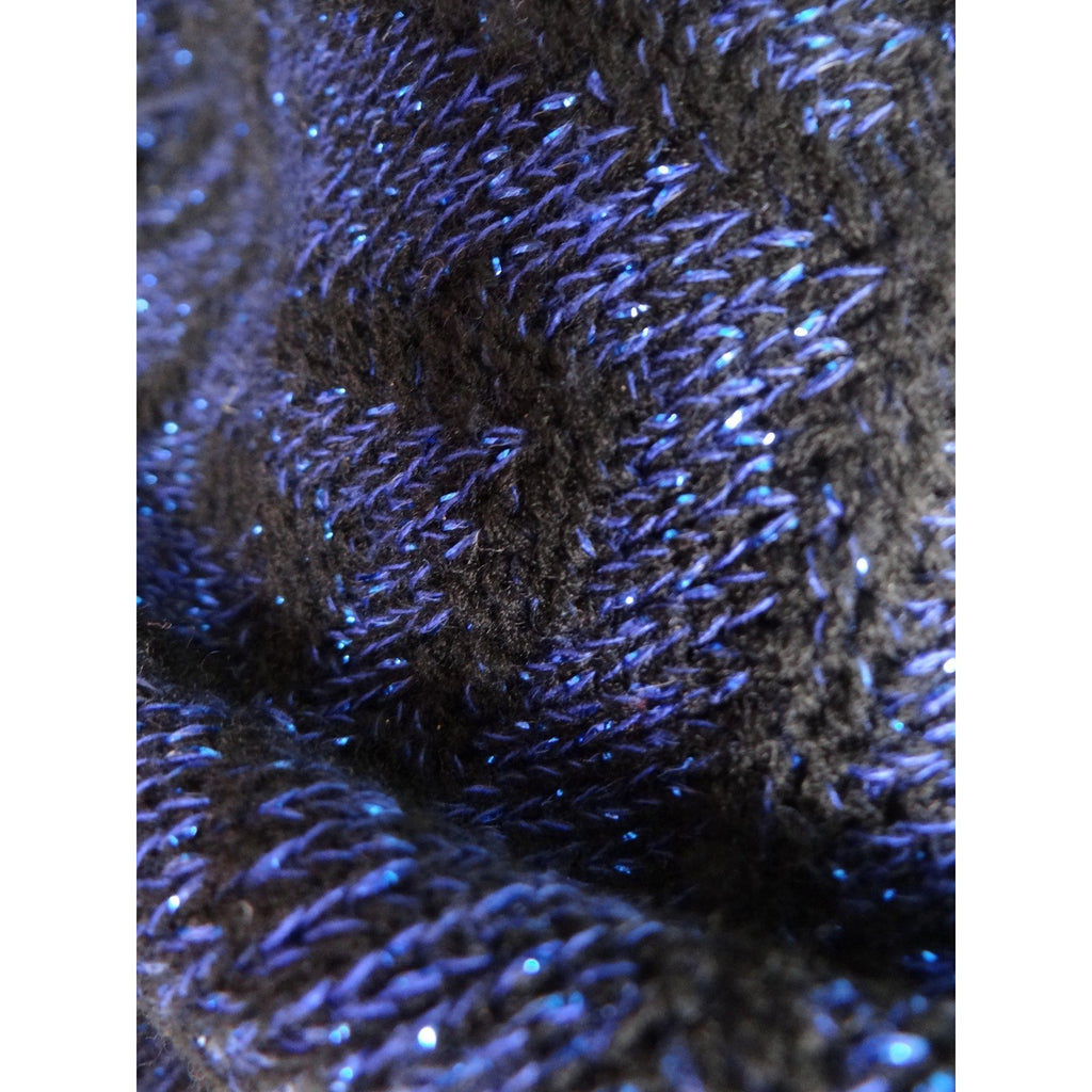 Vintage PRIVATE EYES Sparkle Blue Black Geometric Mock Neck Knit Sweater Women's