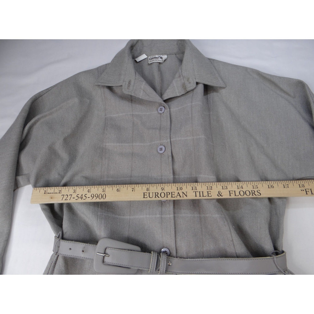 Vintage Country Miss Grey Plaid Button Front Belted Dress Women's Size 8 Wool