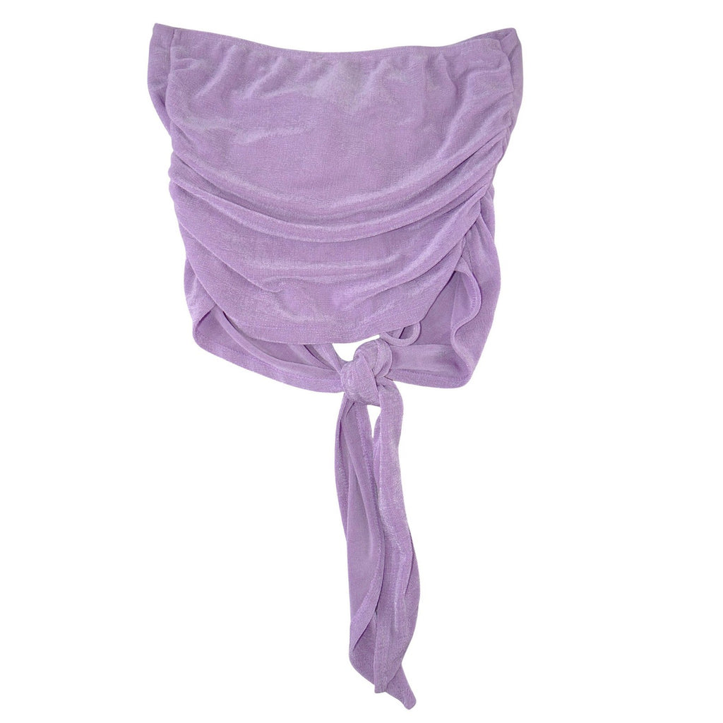 Princess Polly Lavender Purple Shimmer Ruched Tie Front Tube Top US 6