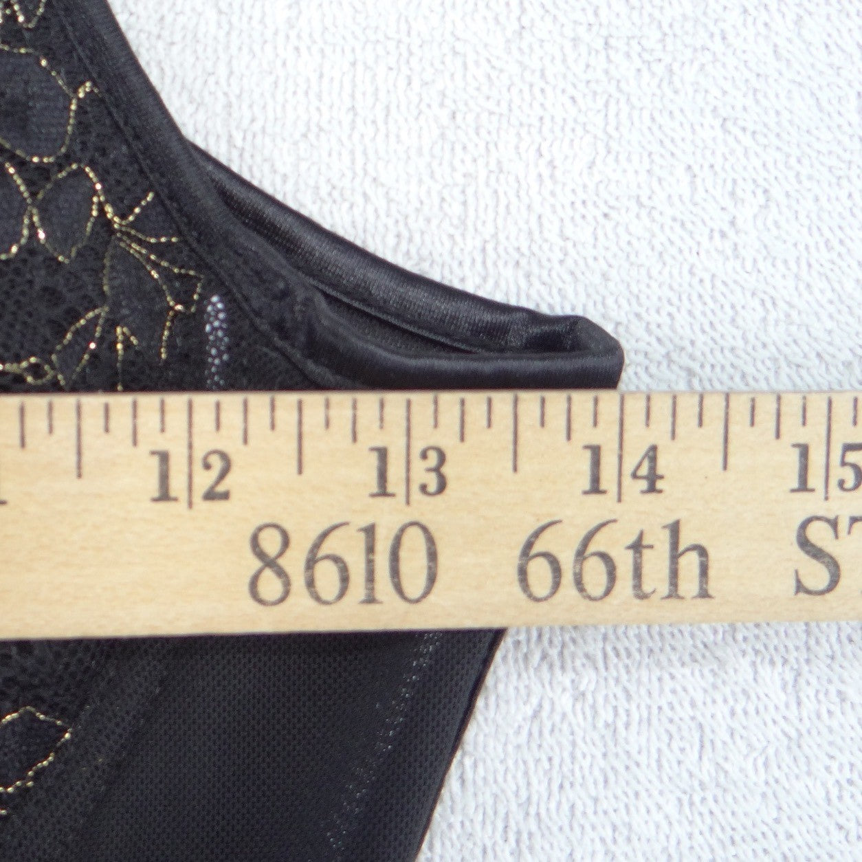 Black Gold Lace Floral Rhinestone Garter Corset Bustier Hook Eye Back S/M
