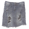 American Bazi Black Distressed Lace Up Denim Mini Skirt Womens Large