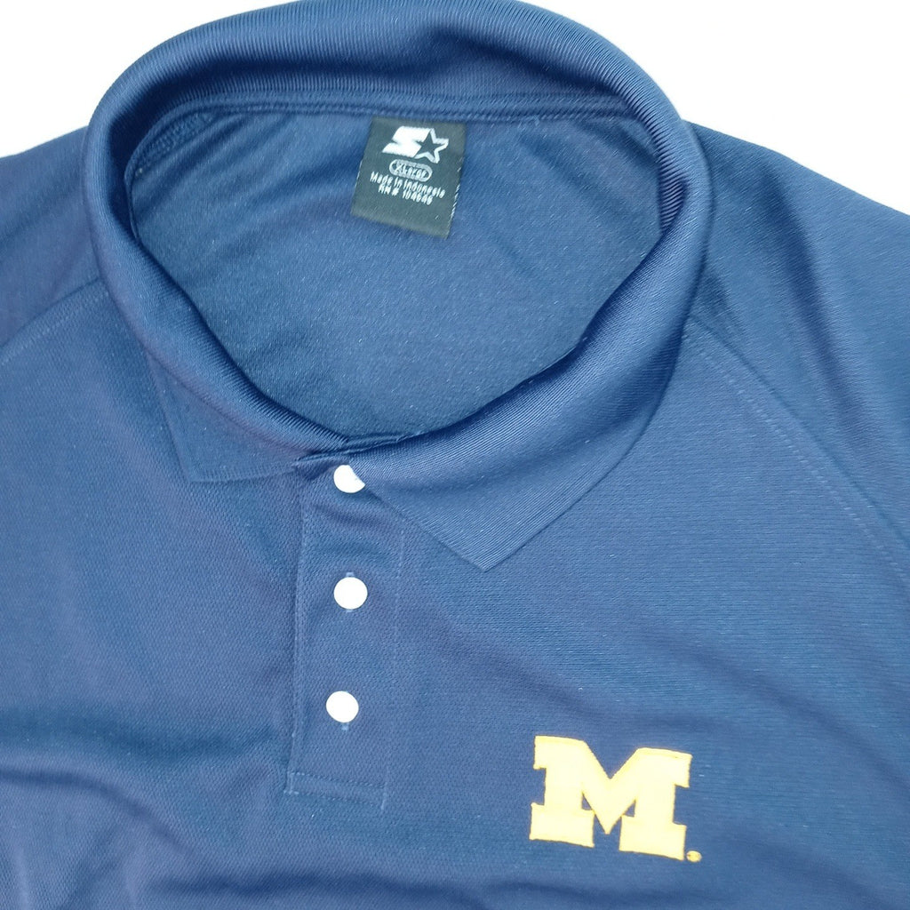 Starter Michigan Wolverines Navy Blue Yellow Polo Shirt Mens XL Embroidered