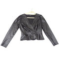 Lovely Day Black Faux Leather Wrap Peplum Top Puff Sleeve V-Neck Size L