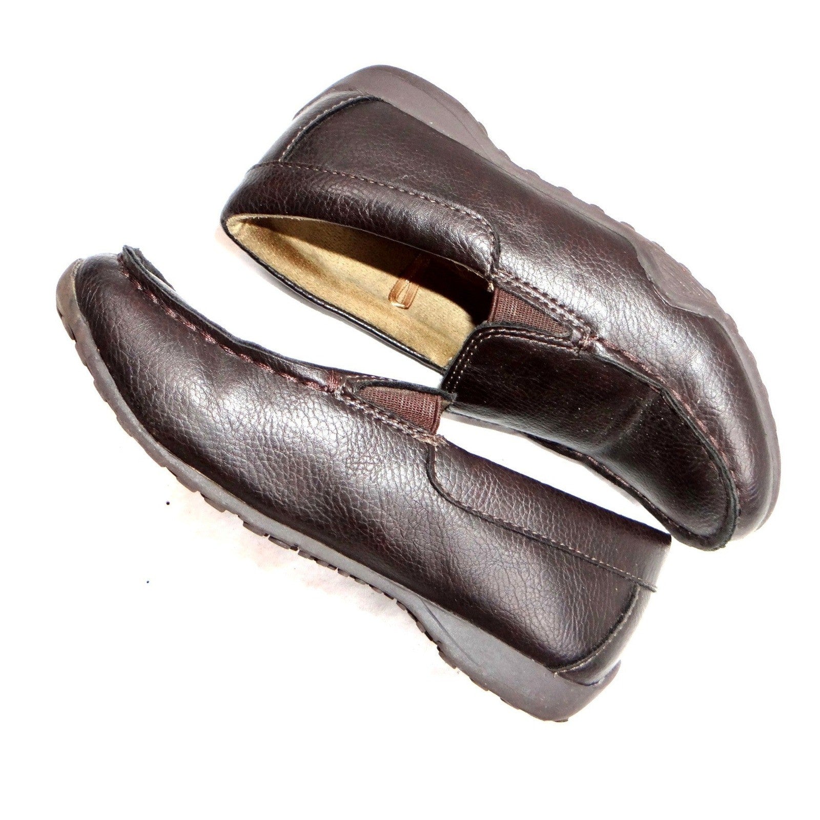 Kids Brown Faux Leather Slip On Loafer Shoes Size 13
