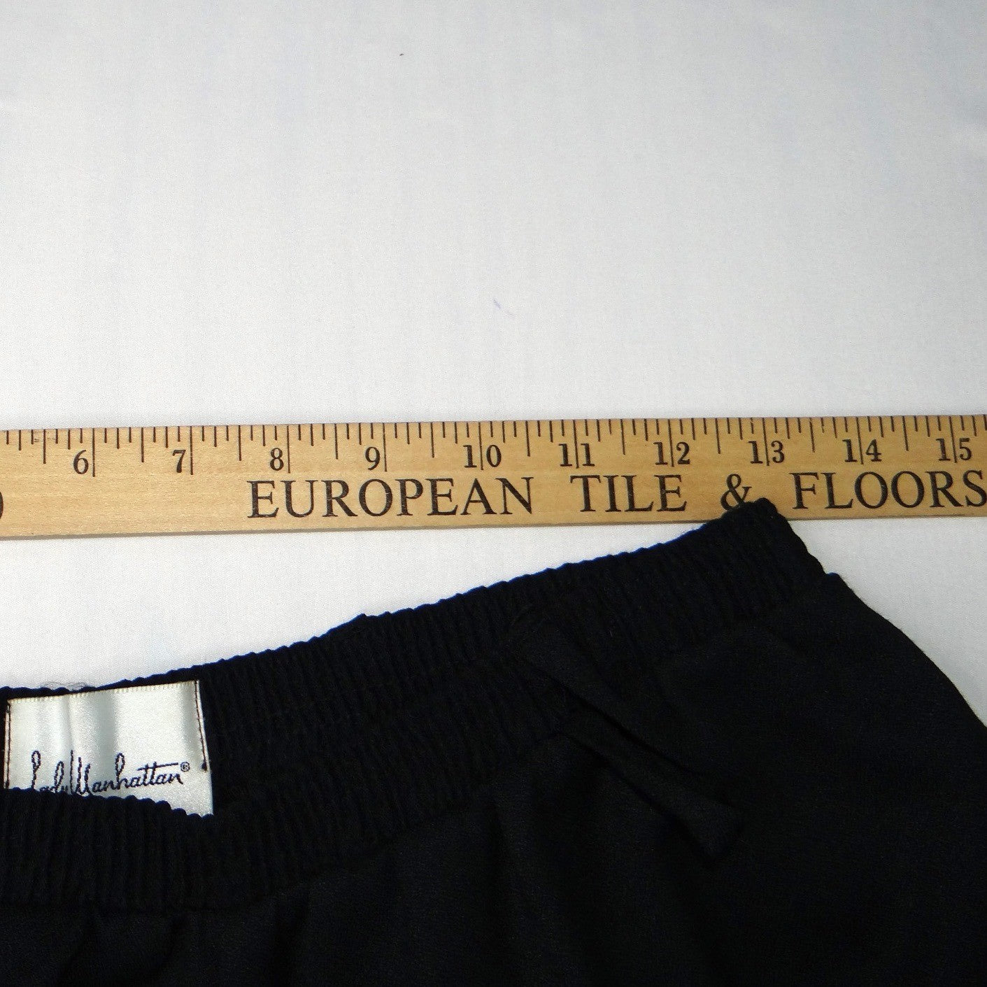 Vintage Lady Manhattan Black Midi Skirt Elastic Waist Size 12 Polyester Rayon