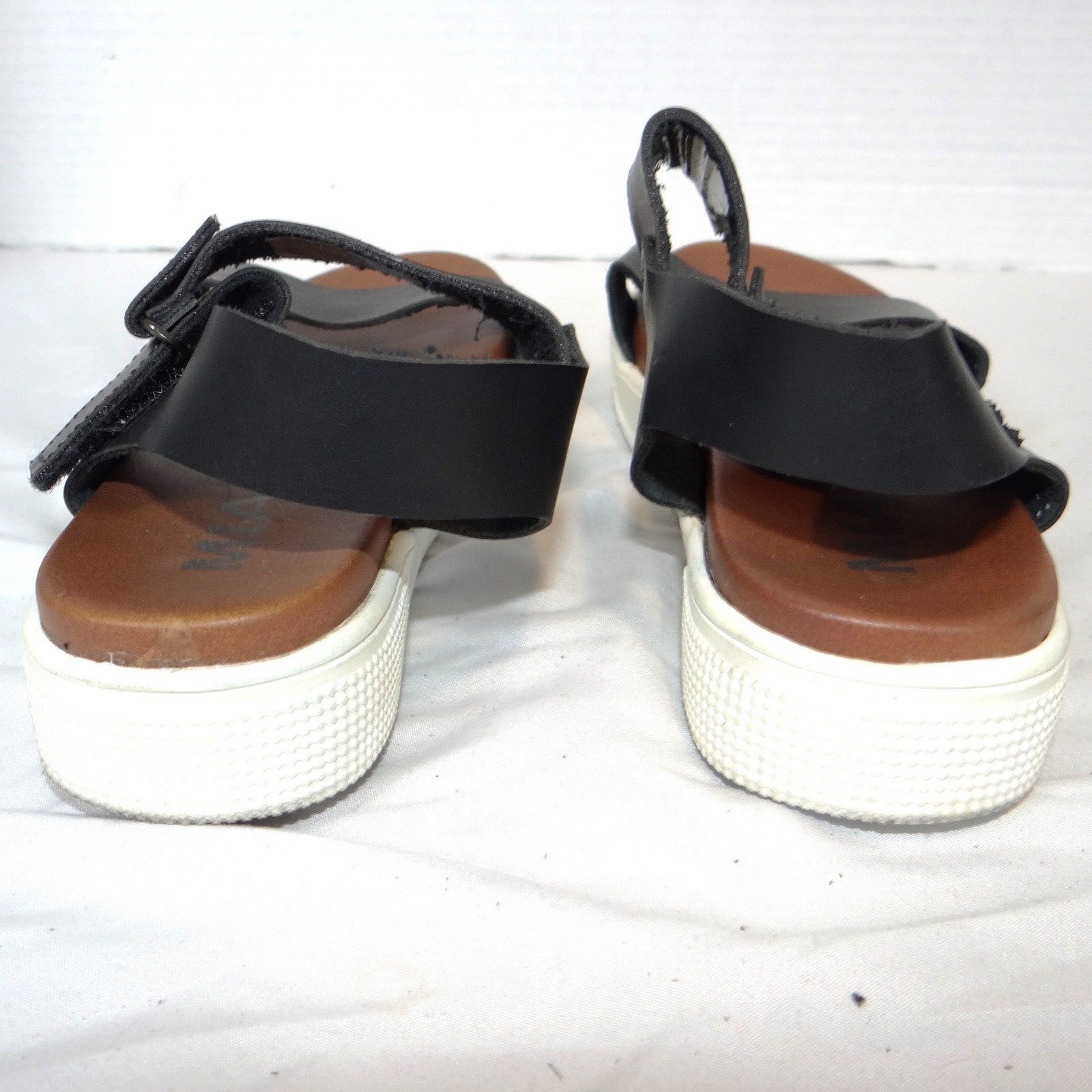 MIA Womens Black Faux Leather Platform Sandals Ankle Strap Hook Loop Size 5.5