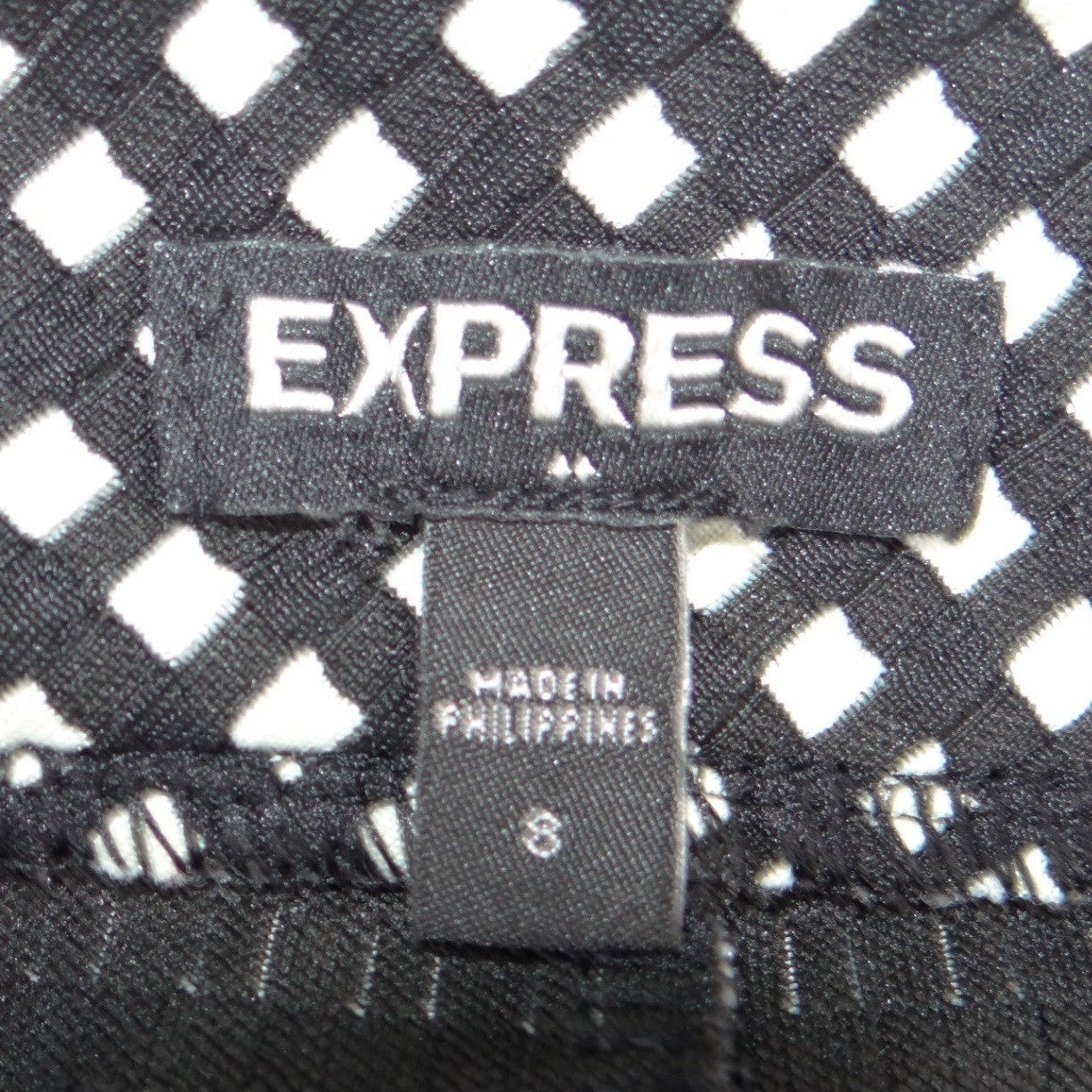 Express Womens Size 8 Black White Checkered Grid Mini Skirt Exposed Back Zipper