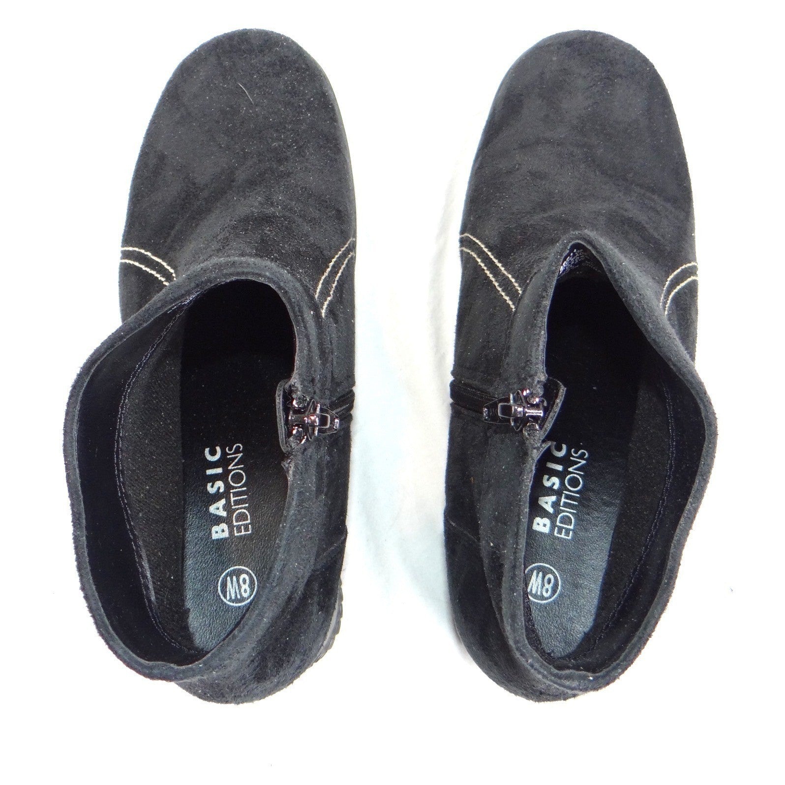 Basic Editions Women Black Suede Side Zip Ankle Boots Wide Width Size 8