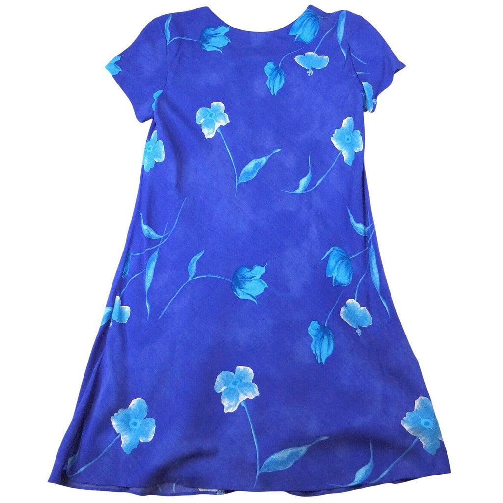 Karin Stevens Royal Blue Floral Short Sleeve Knee Length Dress Women Size 6