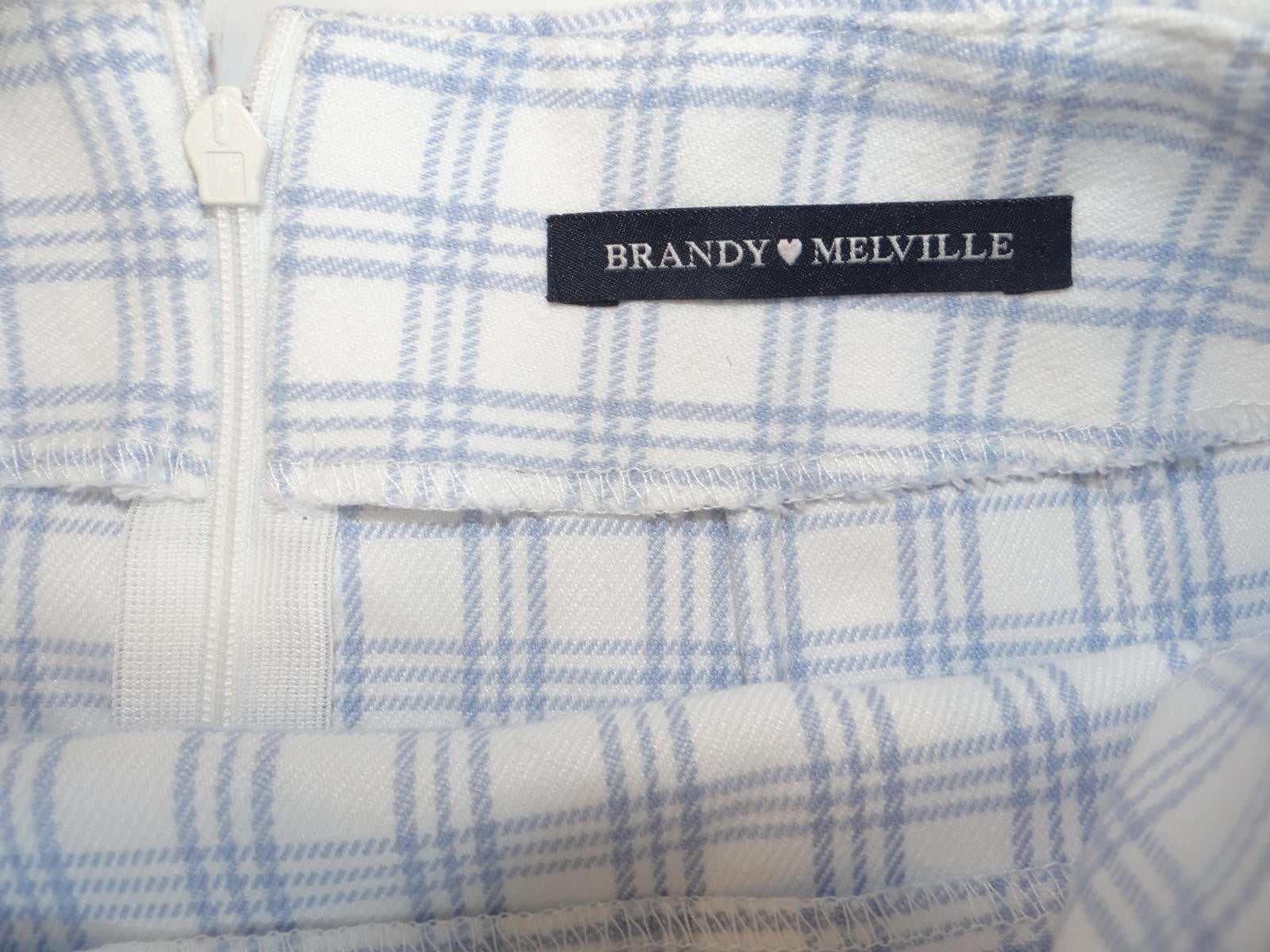 Brandy Melville White and Light Blue Plaid Mini Skirt