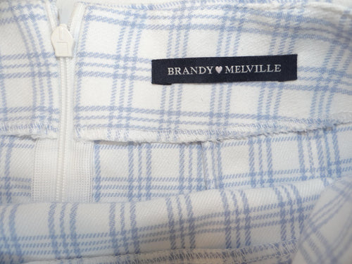 Brandy Melville White and Light Blue Plaid Mini Skirt