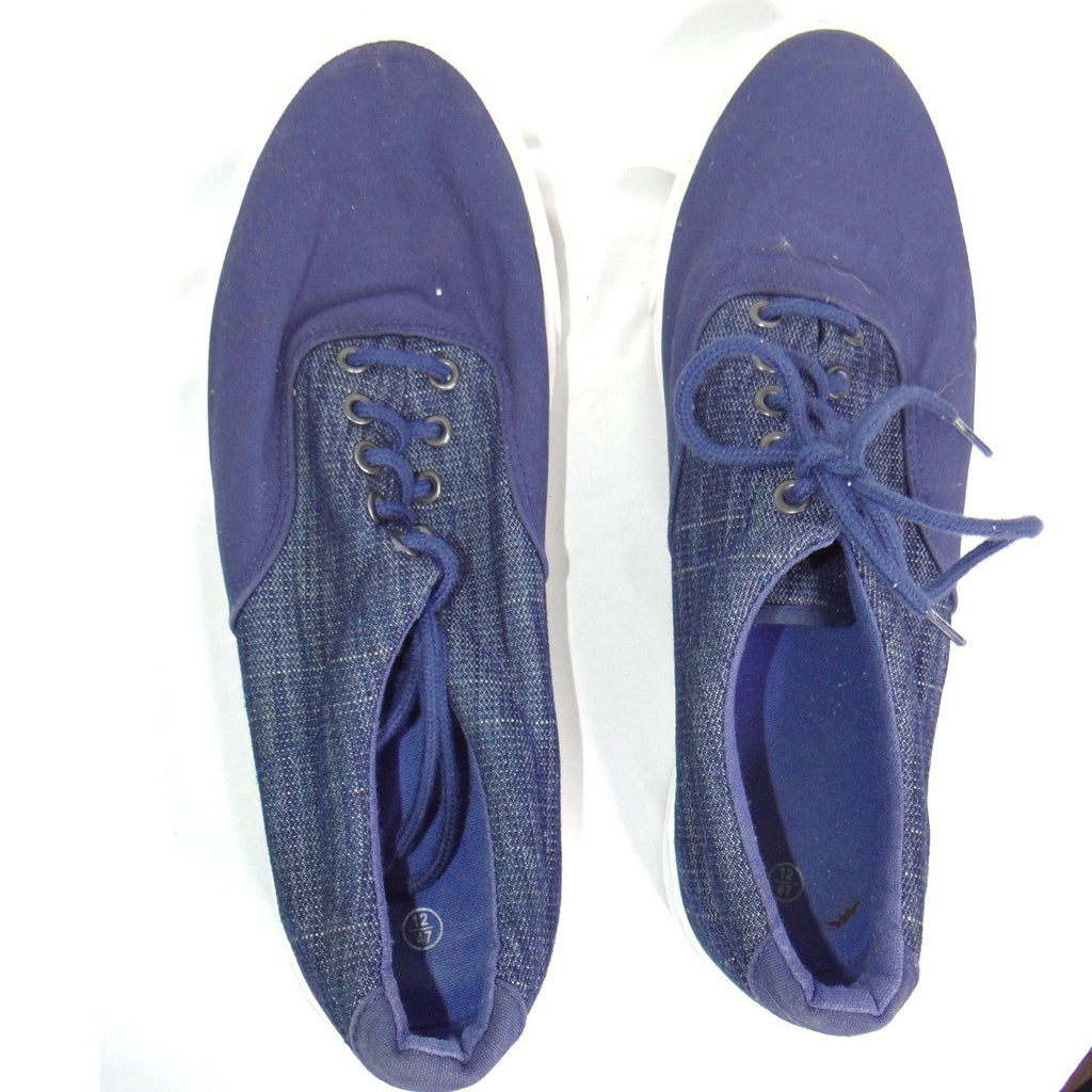 Navy Blue Canvas Low Top Sneakers Mens Size 12 Lace Up Mixed Texture