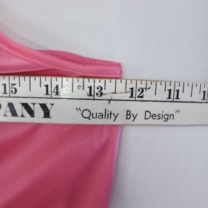 Vintage Princess Lingerie Pink Satin Nightgown Pearl Buttons Sheer Trim Size L
