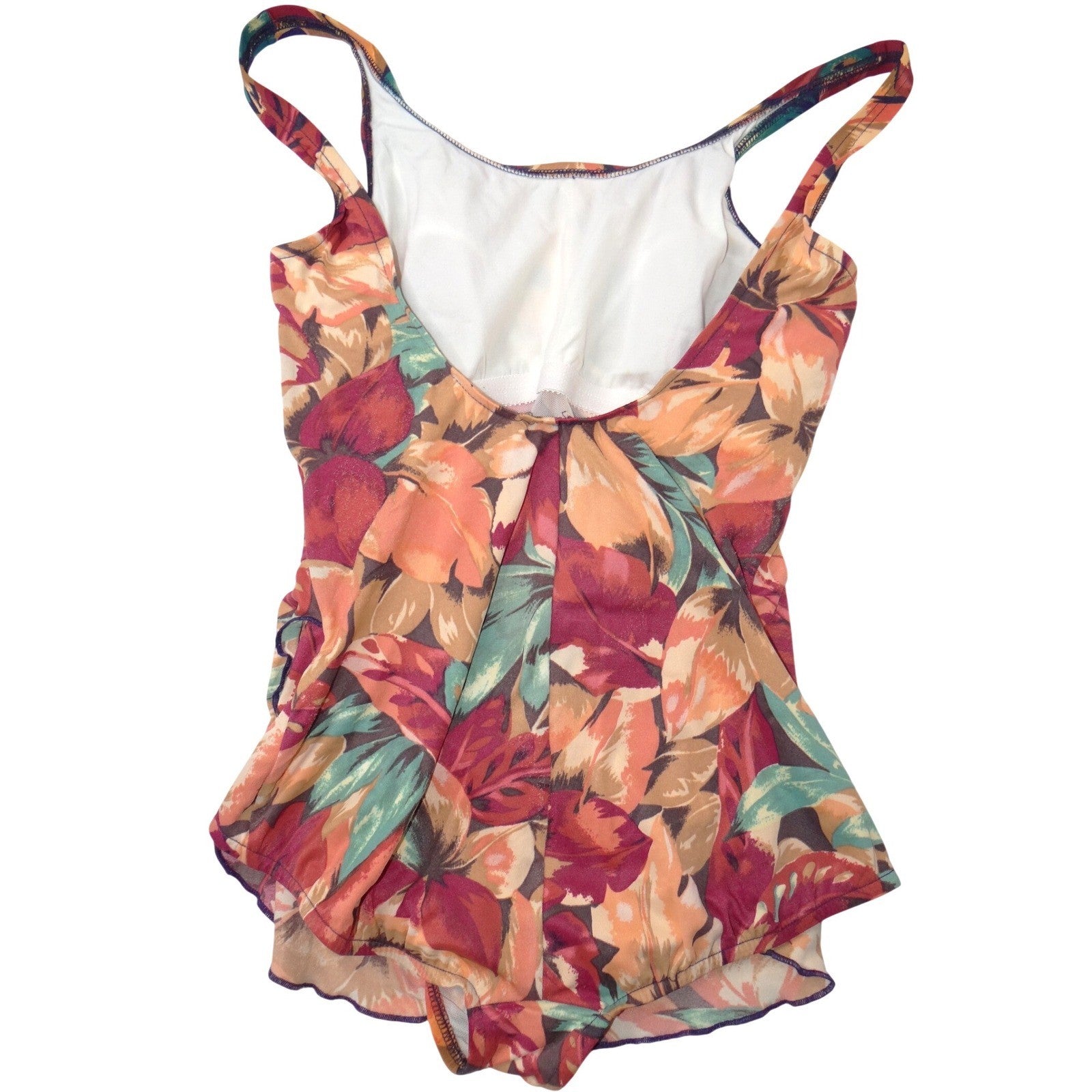 Vintage Jantzen Womens Tropical Floral One Piece Swimsuit Orange Teal Size M