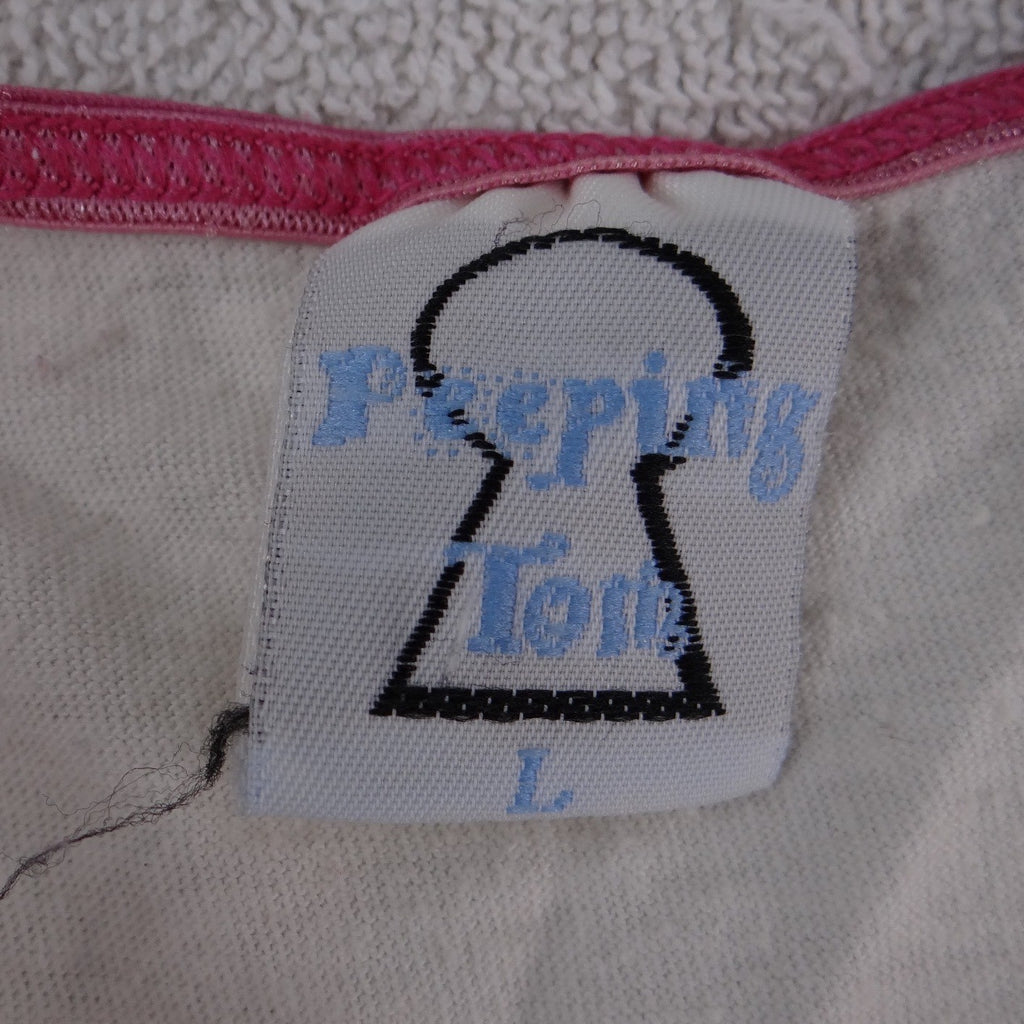 Peeping Tom Flirt Graphic Camisole Tank Top White Pink Y2K Anime Girl Large