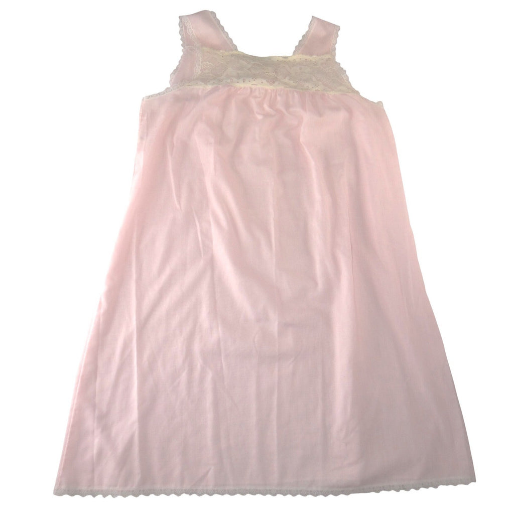 Katz Vintage Pink Lace Trim Nightgown Sleeveless Square Neck USA Made Large