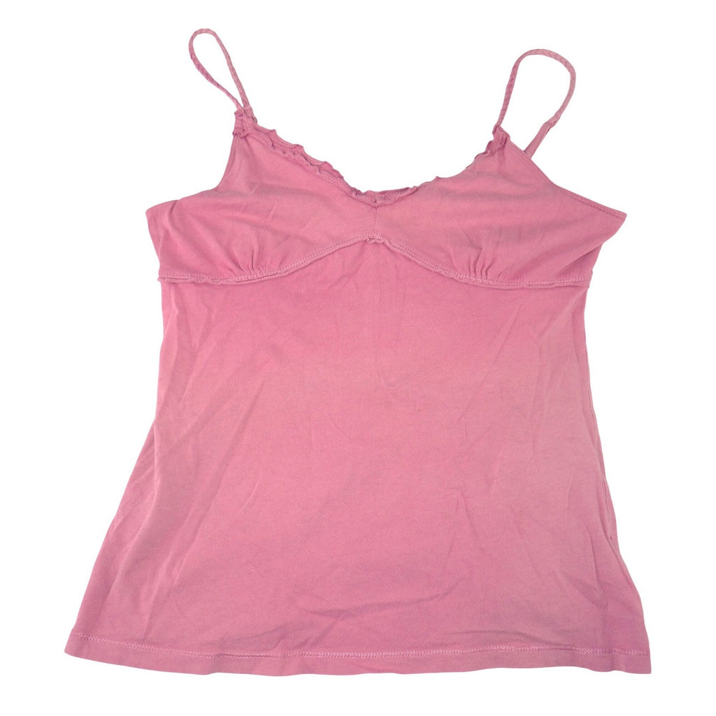 Arizona Jean Company Pink Ruffle V-Neck Cami Tank Top with Shelf Bra