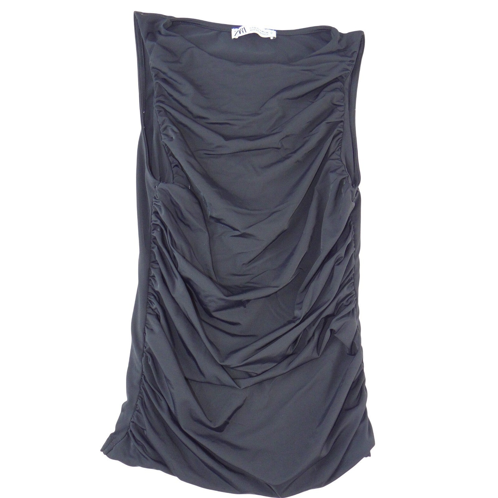 Zara Womens Ruched Sleeveless Blouse Black Boat Neck Slim Fit Top Small