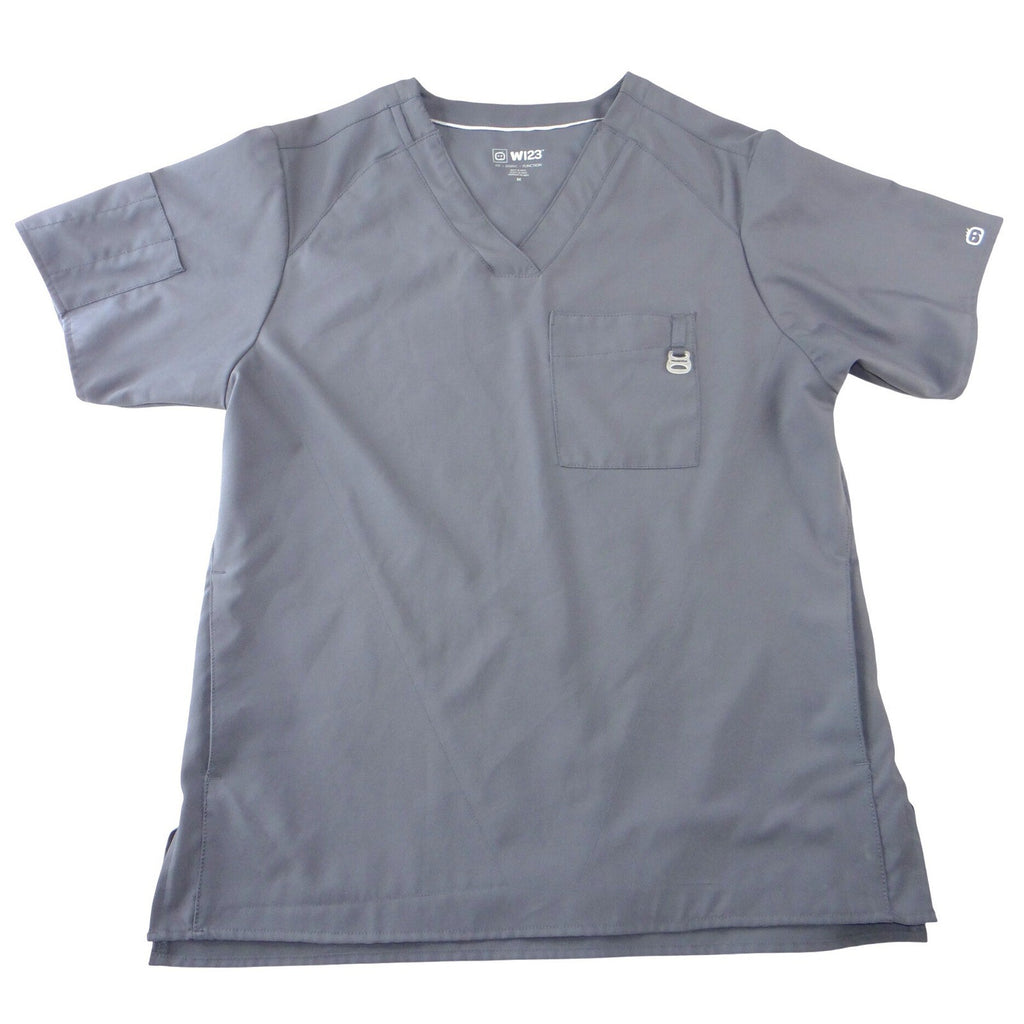 WonderWink Mens Charcoal Gray V-Neck Medical Scrub Top Pewter Size Medium