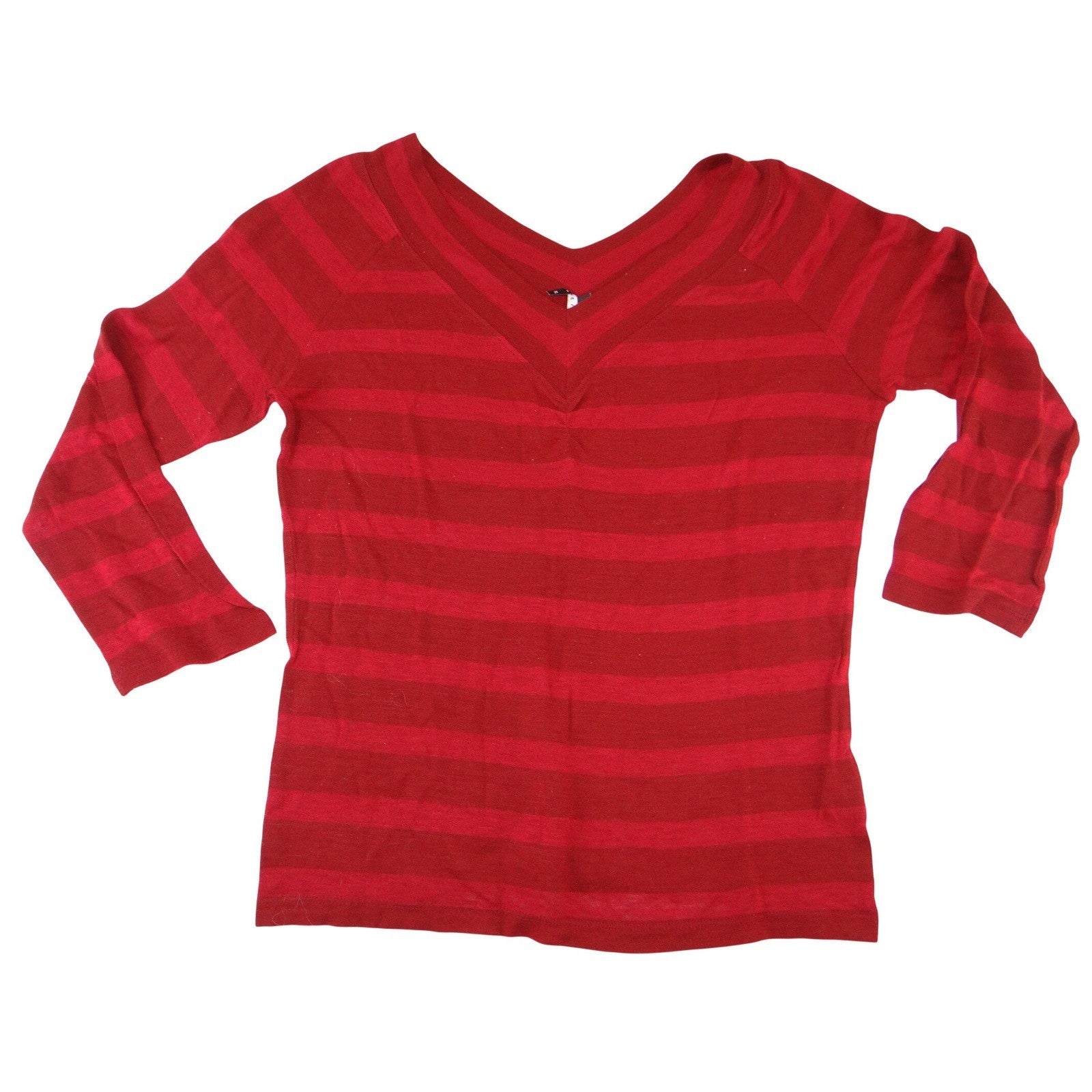 The Limited Womens Red Burgundy Striped V-Neck 3/4 Sleeve Knit Sweater XL