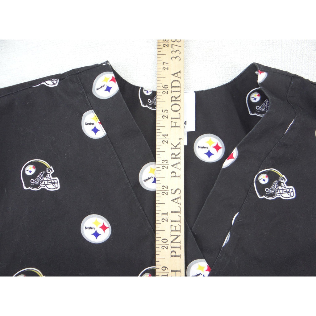 NFL Team Apparel Pittsburgh Steelers Scrub Top Womens Black V-Neck Logo Print L