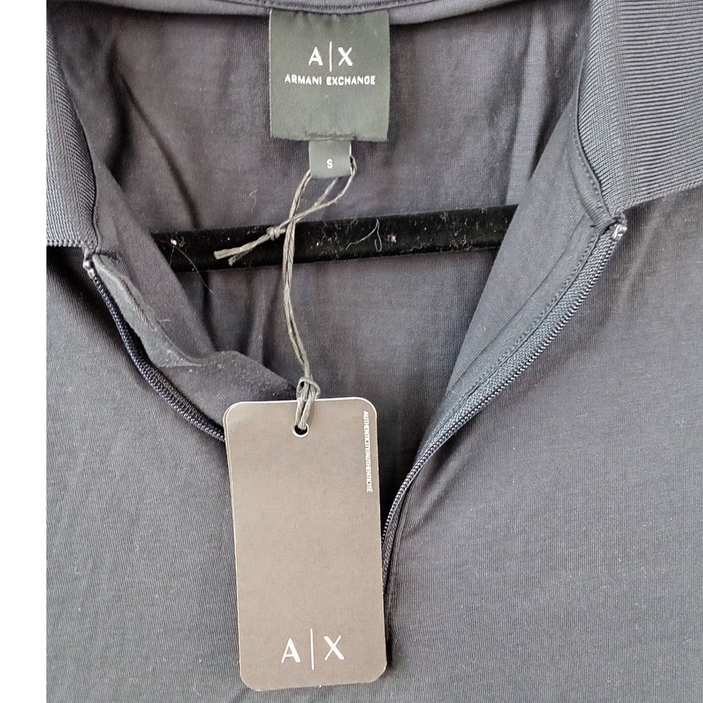 NWT-Armani Exchange Mens Deep Navy Quarter Zip Polo Shirt Size S