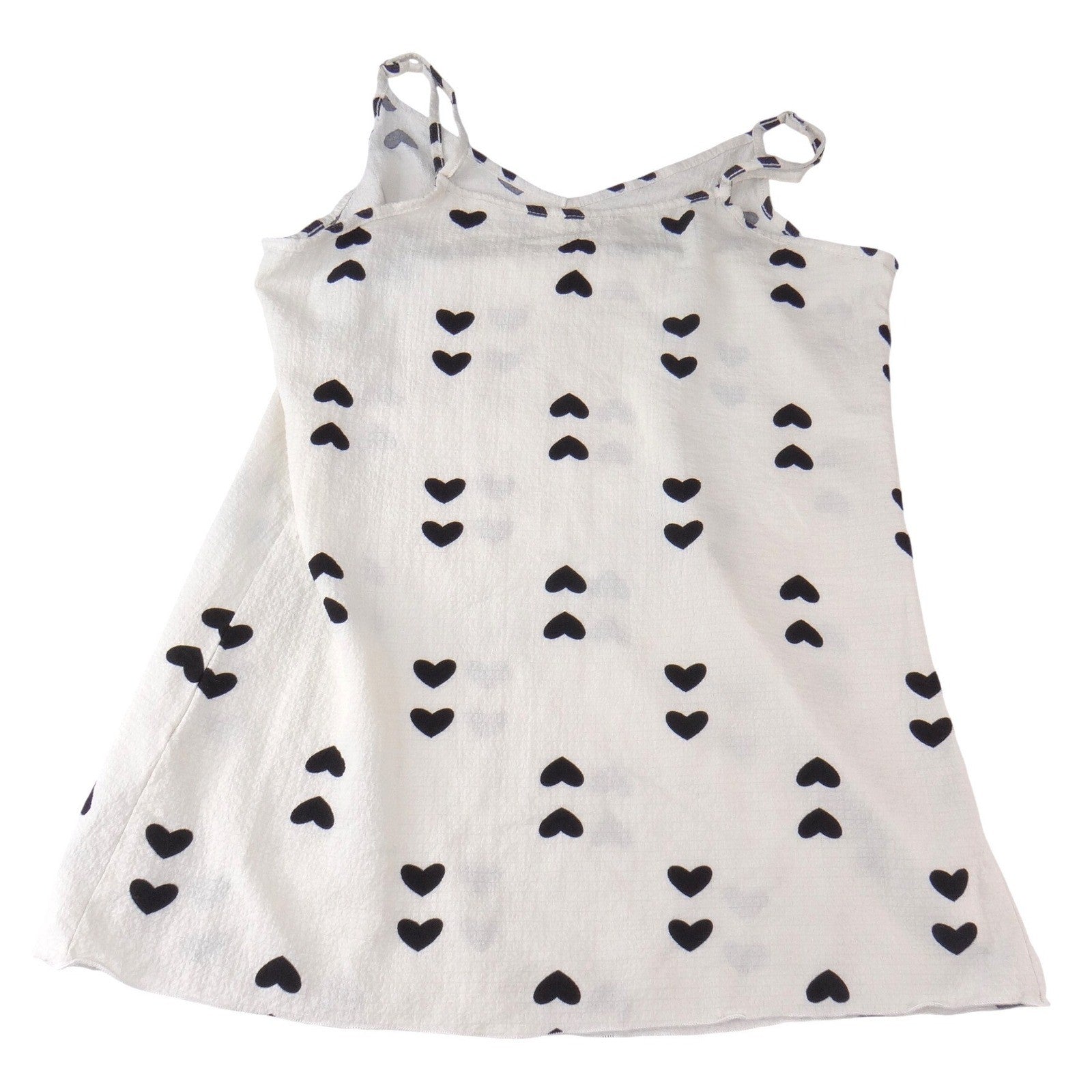 Womens White Black Heart Print V-Neck Cami Adjustable Straps Top Size M