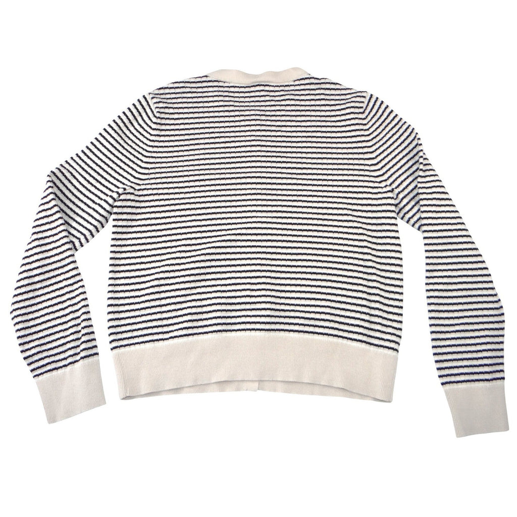 Ann Taylor Factory Striped Cardigan Sweater Cream Navy Blue Button Front Large