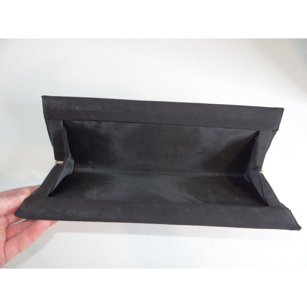 Unbranded Black Fabric Rectangular Evening Clutch Bag Minimalist Formal Snap