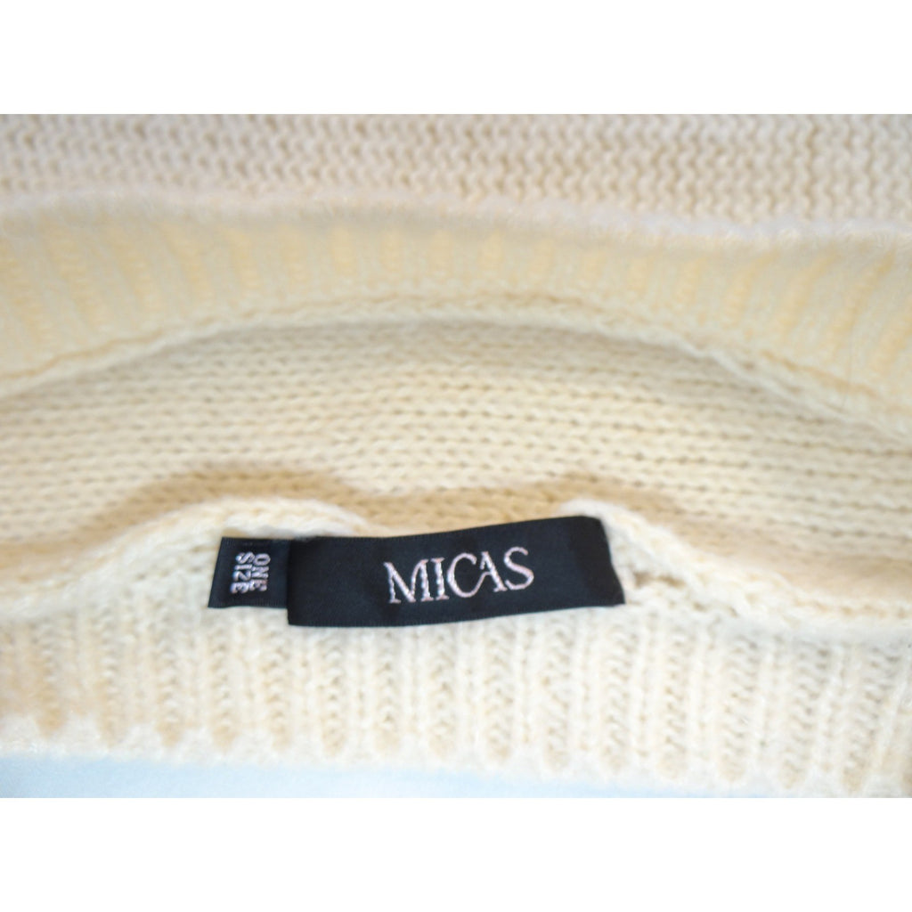 MICAS Cream Cable Knit Diamond Pattern Oversized Poncho Sweater One Size