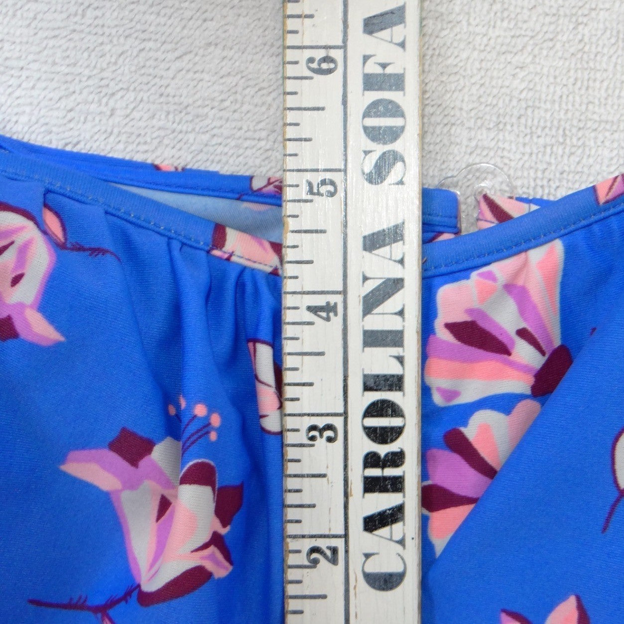Womens Blue Floral Ruffle Off the Shoulder Underwire Bikini Top Large