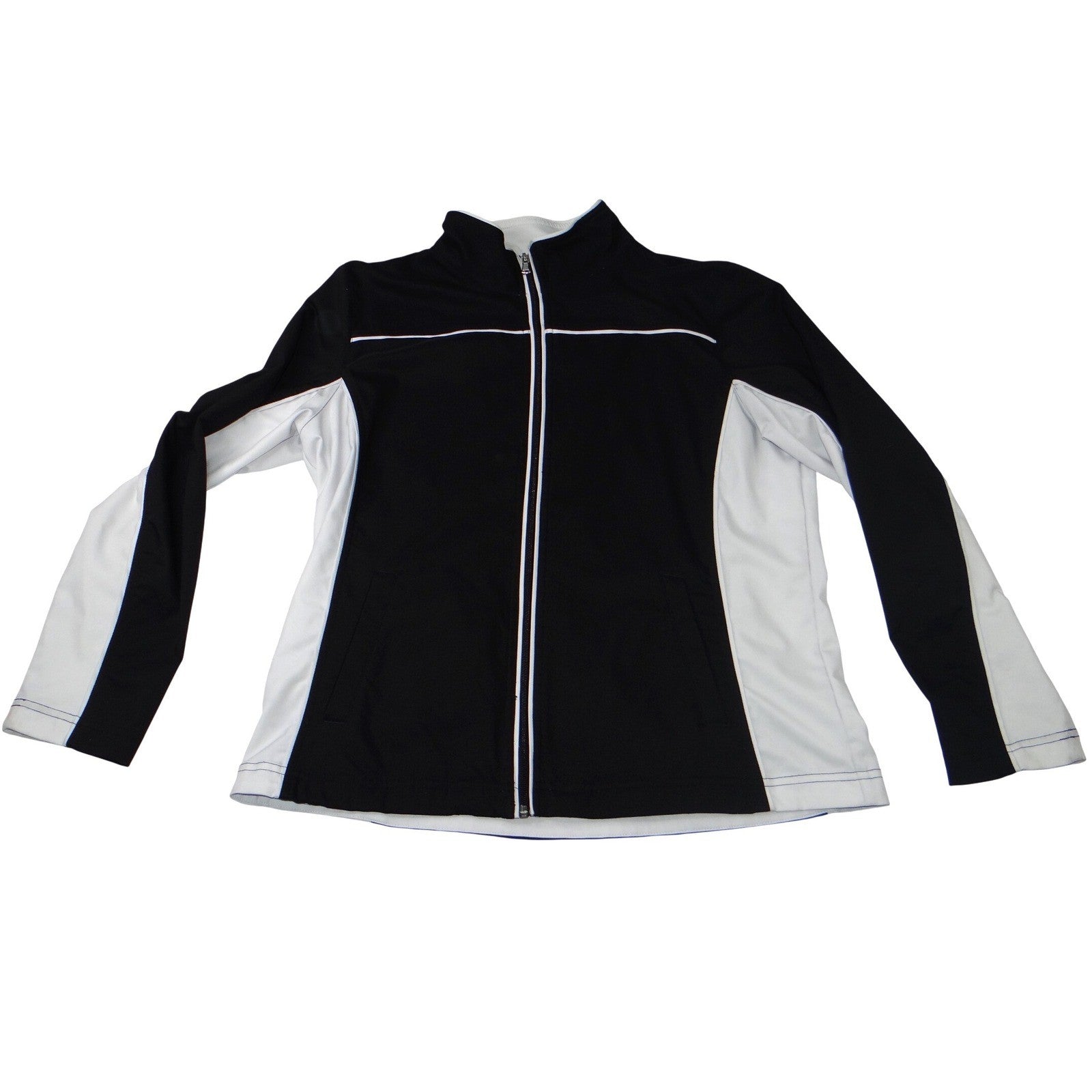 Womens Black White Colorblock Full Zip Track Jacket Size Large Athletic