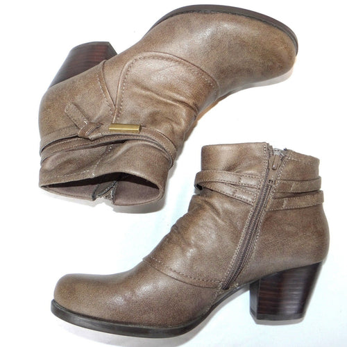 Baretraps Rhapsody Womens Taupe Brown Slouchy Ankle Boots Block Heel 7M