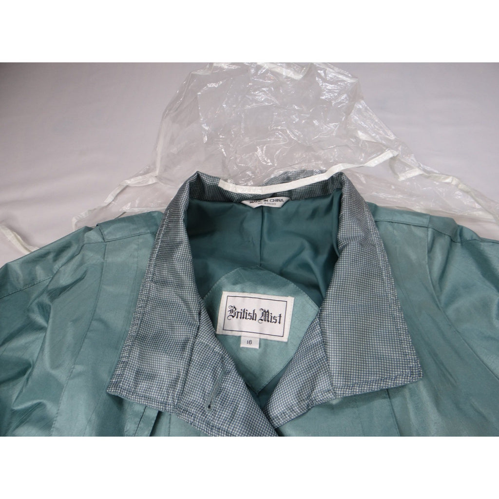 Vintage British Mist Teal Raincoat Women's Size 16 Trench Style Water Resistant
