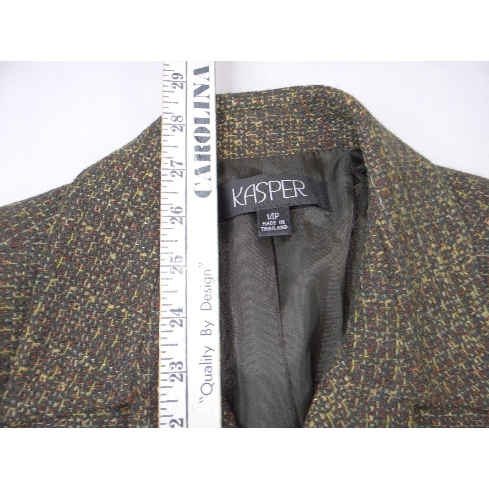 Vintage Kasper Women 14P Tweed Blazer Jacket Olive Green Brown Earth Tone Sz 14