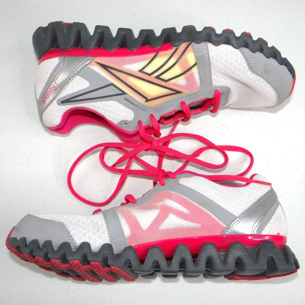 Reebok ZigQuick Fire Womens Running Shoes White Pink Silver Size 6.5